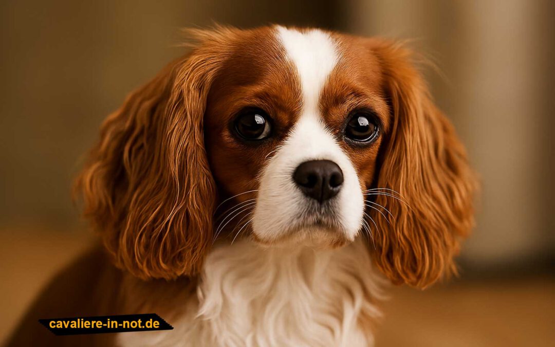Cavalier King Charles Spaniel vor MRT mit ruhigem, vertrauensvollem Blick