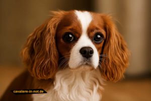 Cavalier King Charles Spaniel vor MRT mit ruhigem, vertrauensvollem Blick
