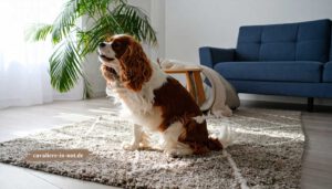 Cavalier King Charles Spaniel kratzt am Hals, typisches Phantomkratzen als Warnsignal für Syringomyelie